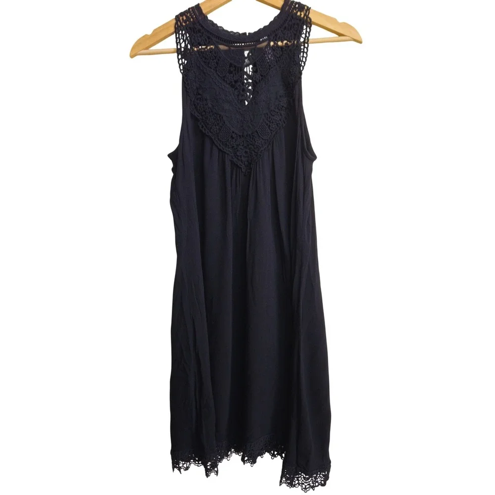 Black Sleeveless Shift Dress Crochet Lace Bib Small Boho Dark Fairy Whimsigoth